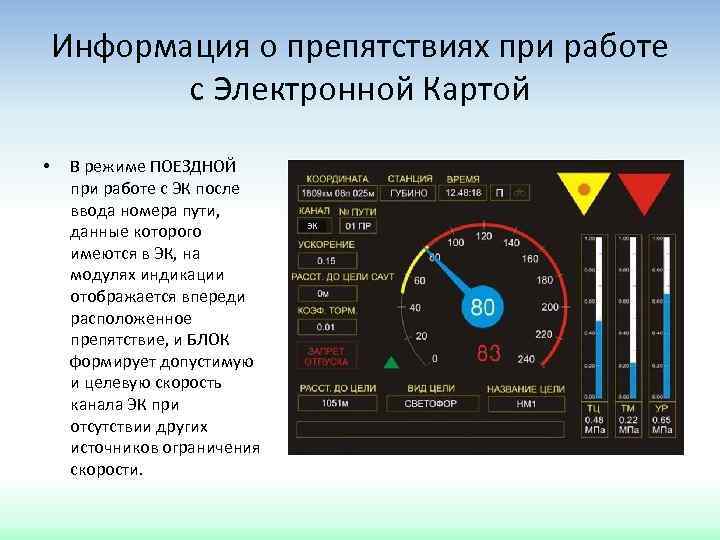 Информация о препятствиях при работе с Электронной Картой • В режиме ПОЕЗДНОЙ при работе