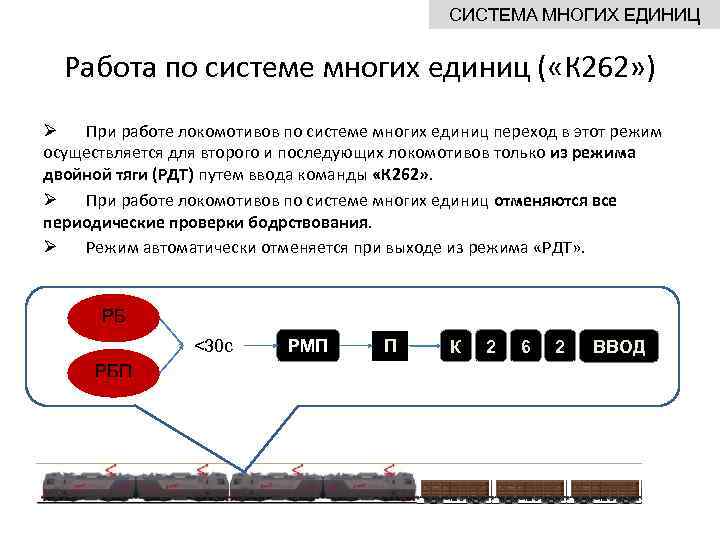 СИСТЕМА МНОГИХ ЕДИНИЦ Работа по системе многих единиц ( «К 262» ) Ø При