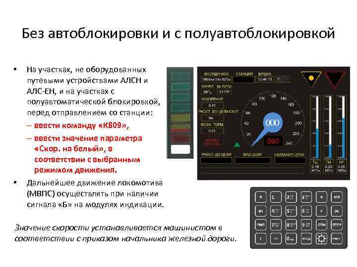 Без автоблокировки и с полуавтоблокировкой • • На участках, не оборудованных путевыми устройствами АЛСН