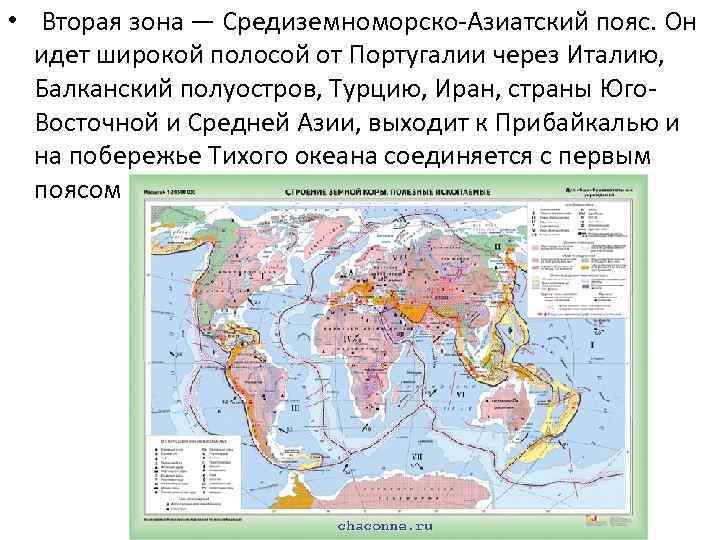  • Вторая зона — Средиземноморско-Азиатский пояс. Он идет широкой полосой от Португалии через