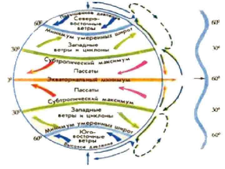 Циркуляция атмосферы 7 класс. Схема пассатов ветров. Схема общей циркуляции атмосферы в тропосфере. Схема общей циркуляции атмосферы на земле. Западные ветры умеренных широт Северного полушария.