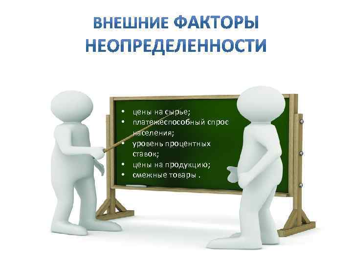  • цены на сырье; • платежеспособный спрос населения; • уровень процентных ставок; •