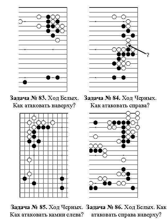 ? Задача № 83. Ход Белых. Задача № 84. Ход Черных. Как атаковать наверху?