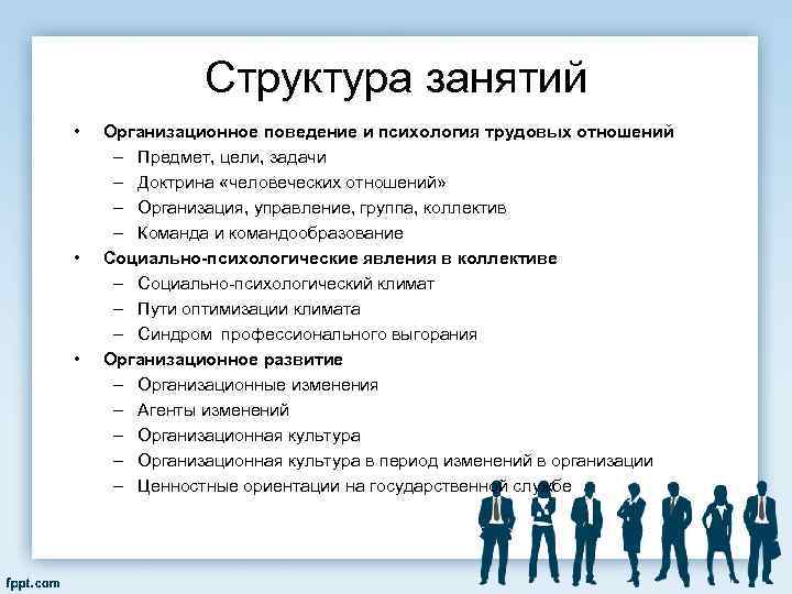 Структура занятий • • • Организационное поведение и психология трудовых отношений – Предмет, цели,