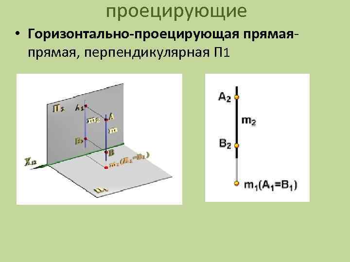 проецирующие • Горизонтально-проецирующая прямая, перпендикулярная П 1 