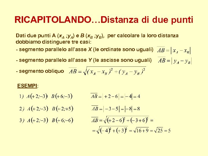 RICAPITOLANDO…Distanza di due punti Dati due punti A (x. A ; y. A) e