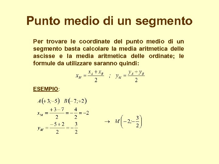 Punto medio di un segmento Per trovare le coordinate del punto medio di un