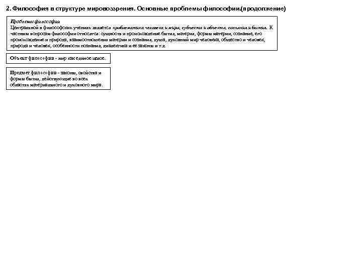 2. Философия в структуре мировоззрения. Основные проблемы философии. (продолжение) Проблемы философии Центральной в философских