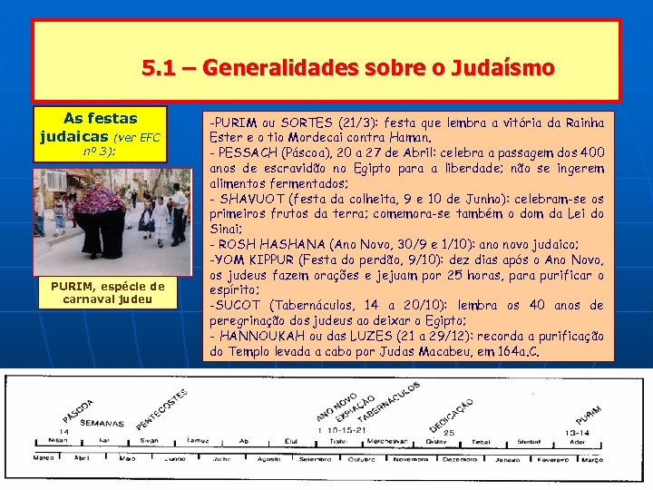 5. 1 – Generalidades sobre o Judaísmo As festas judaicas (ver EFC nº 3):