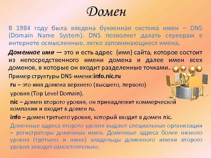 Домен В 1984 году была введена буквенная система имен – DNS (Domain Name System).