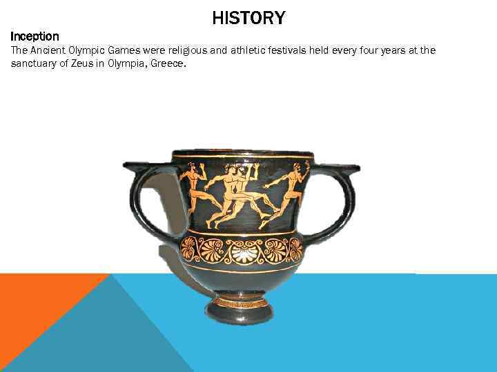 HISTORY Inception The Ancient Olympic Games were religious and athletic festivals held every four