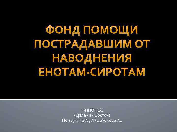 ФППОНЕС (Дальний Восток) Попругина А. , Айдабекова А. . 