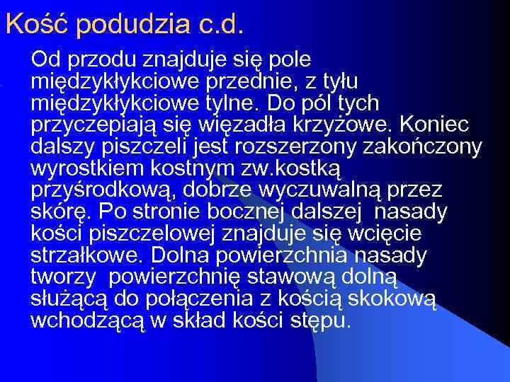 Kość podudzia c. d. Od przodu znajduje się pole międzykłykciowe przednie, z tyłu międzykłykciowe
