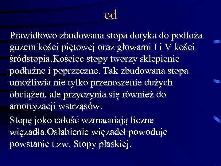 cd Prawidłowo zbudowana stopa dotyka do podłoża guzem kości piętowej oraz głowami I i