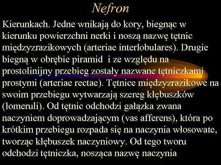 Nefron Kierunkach. Jedne wnikają do kory, biegnąc w kierunku powierzchni nerki i noszą nazwę