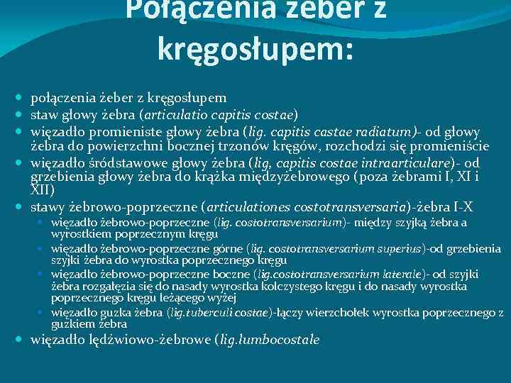 Połączenia żeber z kręgosłupem: połączenia żeber z kręgosłupem staw głowy żebra (articulatio capitis costae)