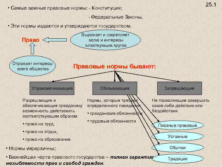 25. 1 • Самые важные правовые нормы: - Конституция; - Федеральные Законы. • Эти