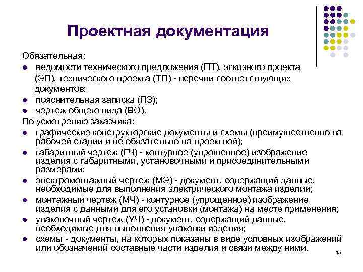 Перечень документов технического проекта