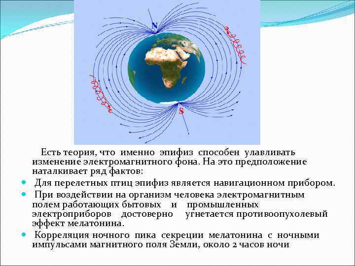  Есть теория, что именно эпифиз способен улавливать изменение электромагнитного фона. На это предположение