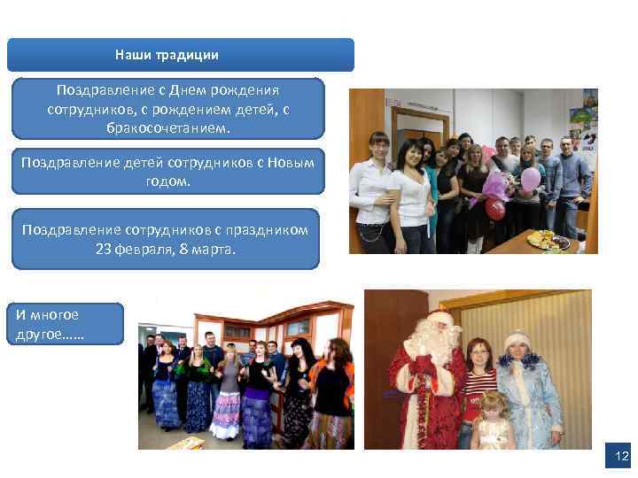 Наши традиции Поздравление с Днем рождения сотрудников, с рождением детей, с бракосочетанием. Поздравление детей