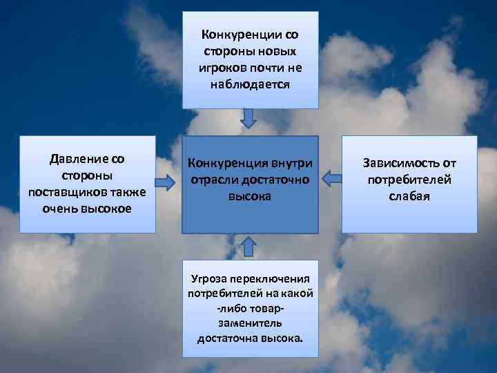 Конкуренции со стороны новых игроков почти не наблюдается Давление со стороны поставщиков также очень