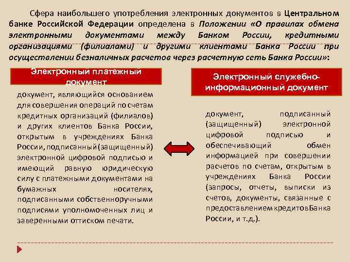 Сфера наибольшего употребления электронных документов в Центральном банке Российской Федерации определена в Положении «О