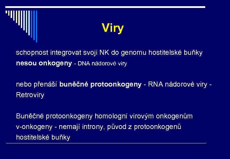 Viry schopnost integrovat svoji NK do genomu hostitelské buňky nesou onkogeny - DNA nádorové