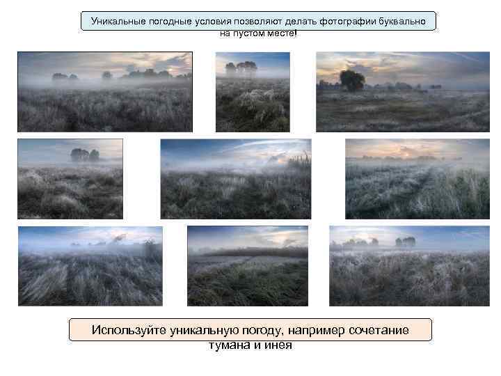 Уникальные погодные условия позволяют делать фотографии буквально на пустом месте! Используйте уникальную погоду, например