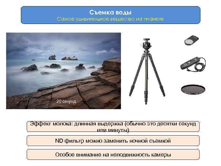 Съемка воды Самое удивительное вещество на планете 20 секунд Эффект молока: длинная выдержка (обычно