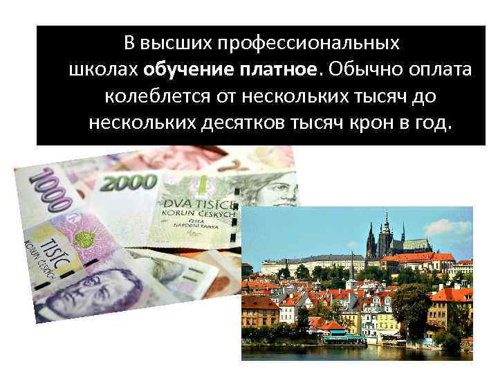 В высших профессиональных школах обучение платное. Обычно оплата колеблется от нескольких тысяч до нескольких