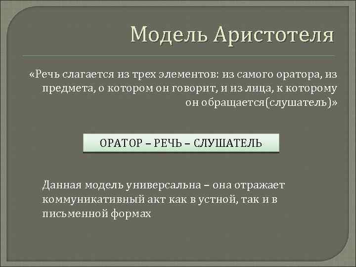 Три главных элемента схемы коммуникации которые описывал аристотель