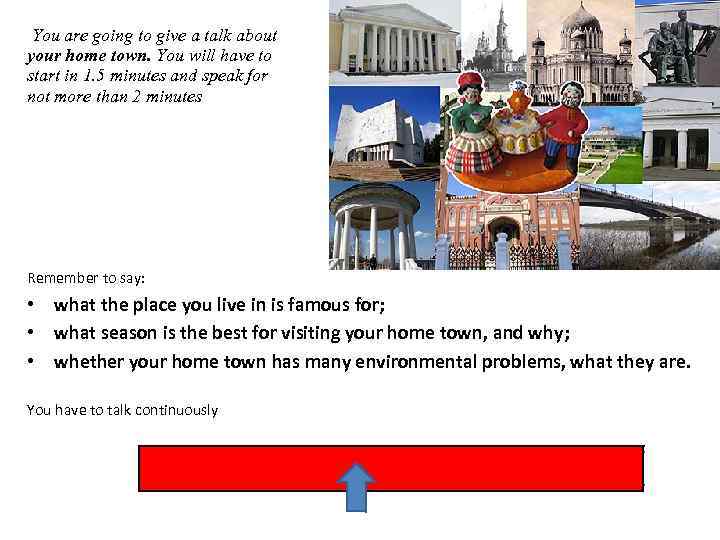 You are going to give a talk about your home town. You will have