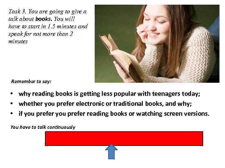 Task 3. You are going to give a talk about books. You will have