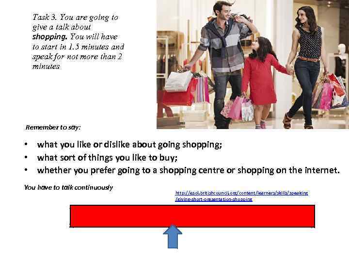 Task 3. You are going to give a talk about shopping. You will have
