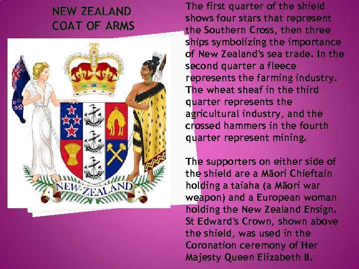 NEW ZEALAND COAT OF ARMS The first quarter of the shield shows four stars