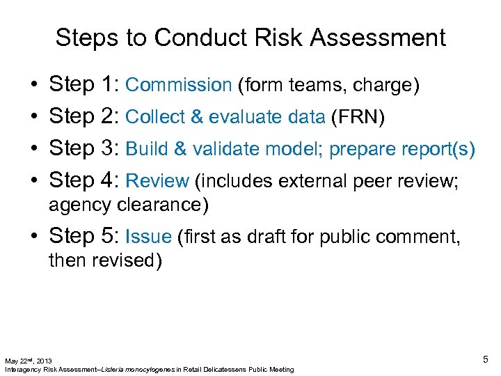 Steps to Conduct Risk Assessment • • Step 1: Commission (form teams, charge) Step