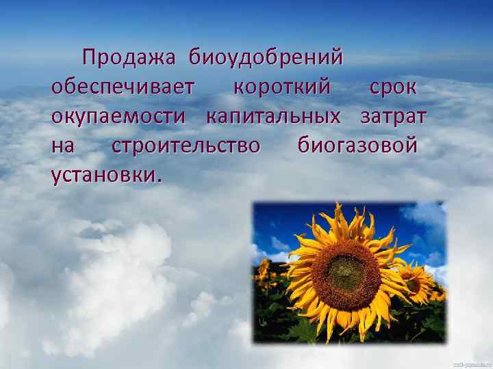 Продажа биоудобрений обеспечивает короткий срок окупаемости капитальных затрат на строительство биогазовой установки. 