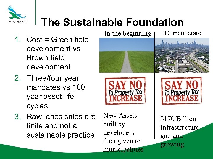 The Sustainable Foundation In the beginning 1. Cost = Green field development vs Brown