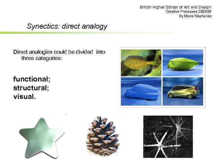 British Higher School of Art and Design Creative Processes 2008/09 By Maria Stashenko Synectics: