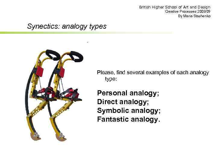 British Higher School of Art and Design Creative Processes 2008/09 By Maria Stashenko Synectics: