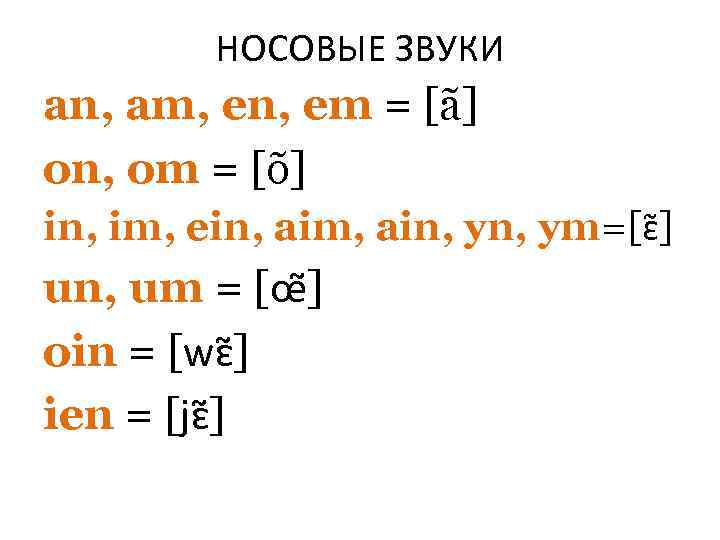 НОСОВЫЕ ЗВУКИ an, am, en, em = [ã] on, om = [õ] in, im,