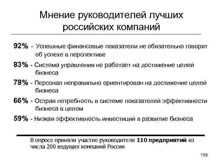 Мнение руководителей лучших российских компаний 92% - Успешные финансовые показатели не обязательно говорят об