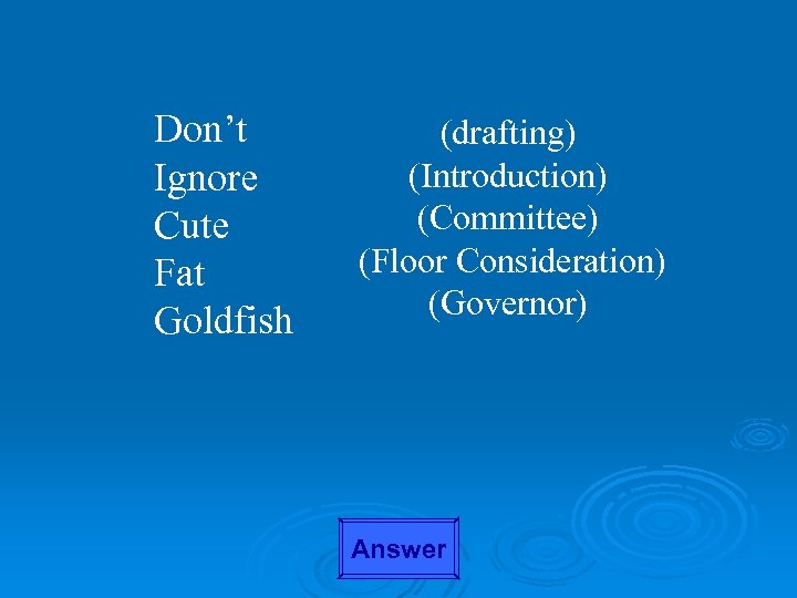 Don’t Ignore Cute Fat Goldfish (drafting) (Introduction) (Committee) (Floor Consideration) (Governor) Answer 