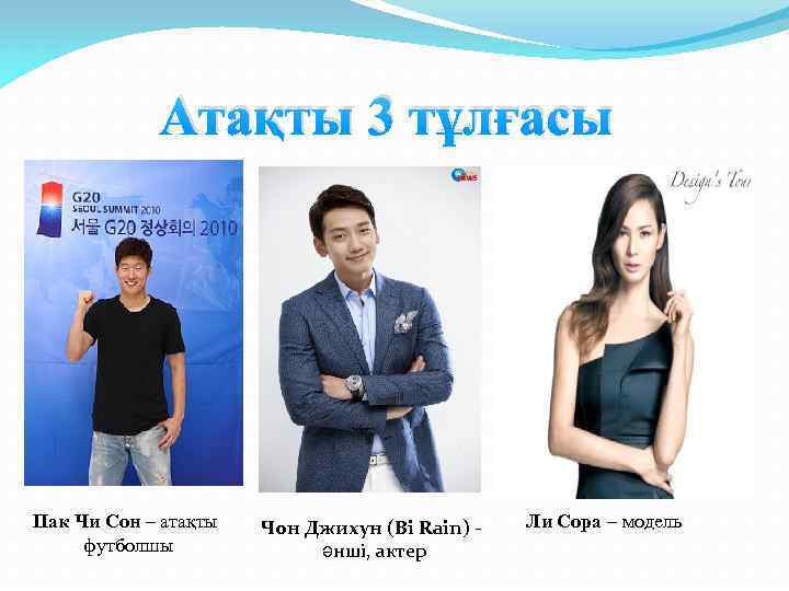Атақты 3 тұлғасы Пак Чи Сон – атақты футболшы Чон Джихун (Bi Rain) әнші,