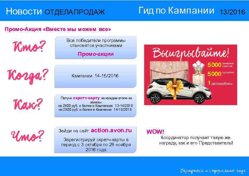 Новости ОТДЕЛА ПРОДАЖ Гид по Кампании 13/2016 Промо-Акция «Вместе мы можем все» Все победители