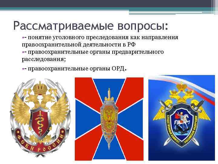 Рассматриваемые вопросы: • - понятие уголовного преследования как направления правоохранительной деятельности в РФ •