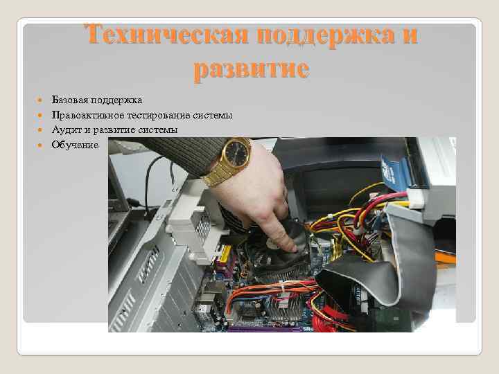 Техническая поддержка и развитие Базовая поддержка Правоактивное тестирование системы Аудит и развитие системы Обучение