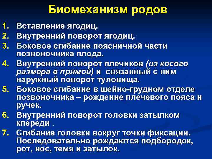 Биомеханизм родов 1. 2. 3. 4. 5. 6. 7. Вставление ягодиц. Внутренний поворот ягодиц.