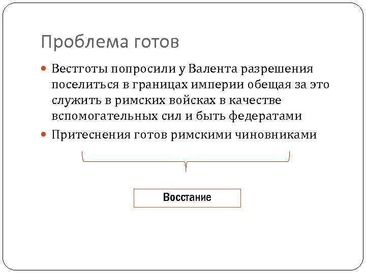 Проблема готов Вестготы попросили у Валента разрешения поселиться в границах империи обещая за это