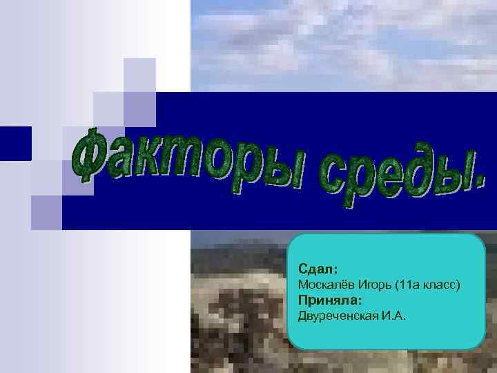 Сдал: Москалёв Игорь (11 а класс) Приняла: Двуреченская И. А. 